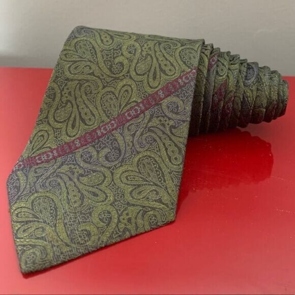 Vitaliano Pancaldi 57 x 3.75 Green Paisley Mens Tie - Picture 2 of 5